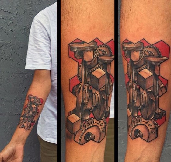 V6 Piston Design For Men's Tattoos