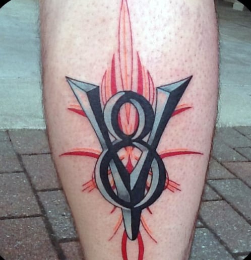 V8 Pinstripe Mens Leg Tattoos