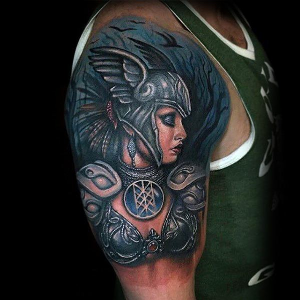 Valkyrie Norse Tattoo Design On Man Half Sleeve