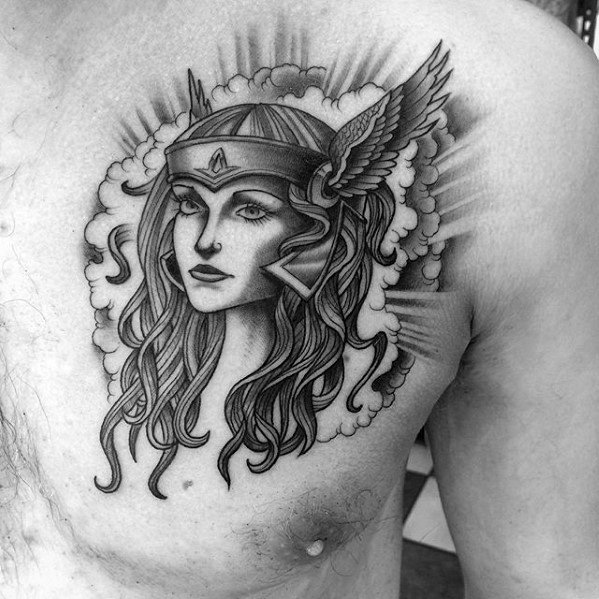 Valkyrie Tattoo Designs For Males Upper Chest
