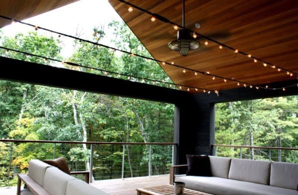 valuted wood ceiling roof patio string light design inspiration
