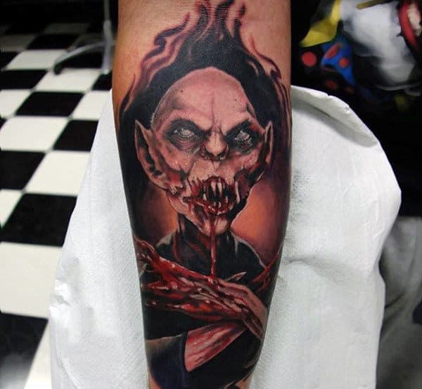 Vampire With Bloody Mouth Tattoos For Men On Arm