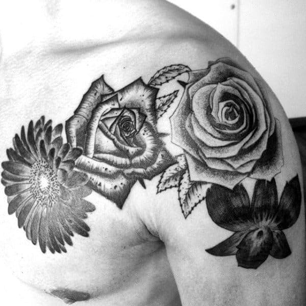 Various Flowers Orchid Mens Shoulder Tattoos