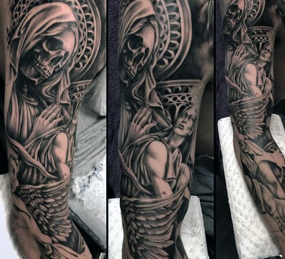 Veiled Skull Religious Tatoo Guys Sleeves