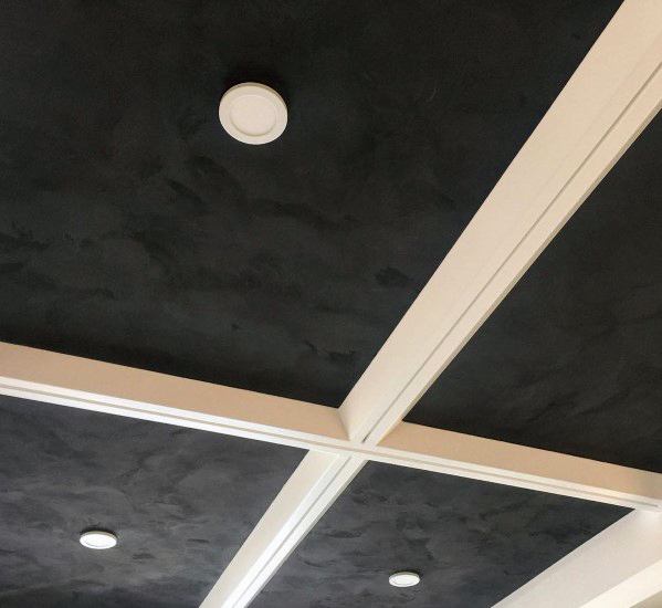 Velvet And White Movie Room Coffered Ceiling Ideas