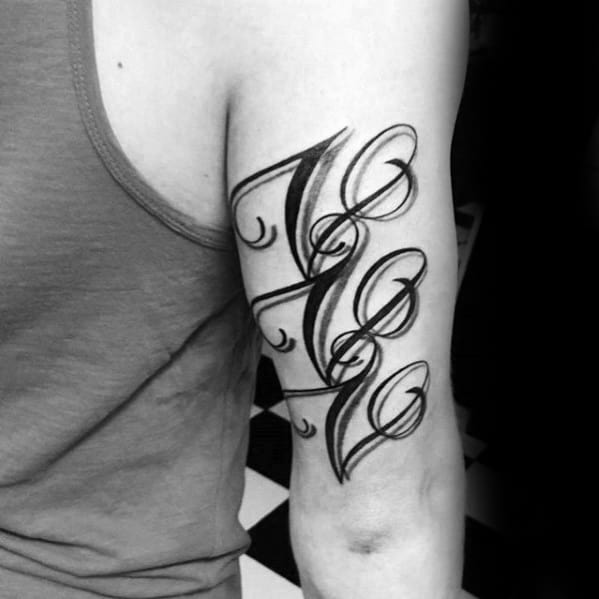 Vendi Vidi Vici Mens Back Of Arm Letter Tattoo