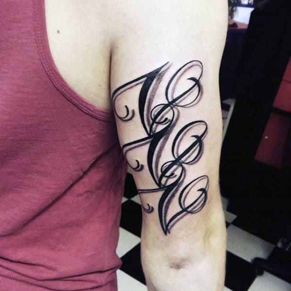 Veni Vidi Vici Letters Mens Tricep Tattoo Design