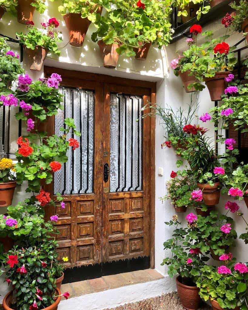 vertical flower garden pot plants wood door