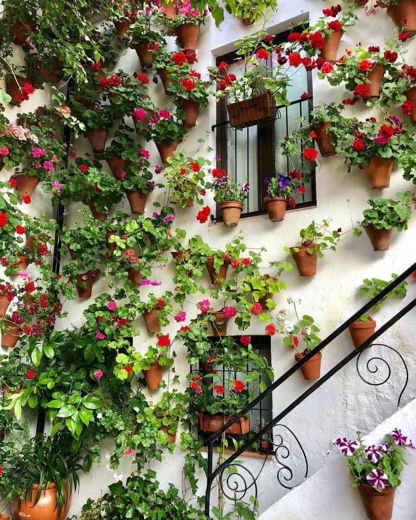 vertical flower garden hanging pot plants colorful