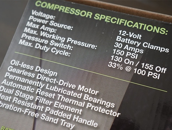 Viair 400p Automatic Portable Compressor Specifications