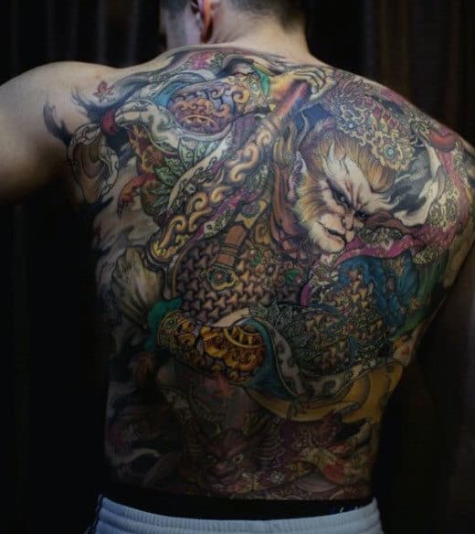 Vibrant Lively Colored Tattoo Mens Full Back