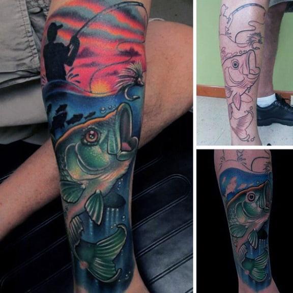 Vibrant Mens Halfsleeve Of Bass And Fisherman