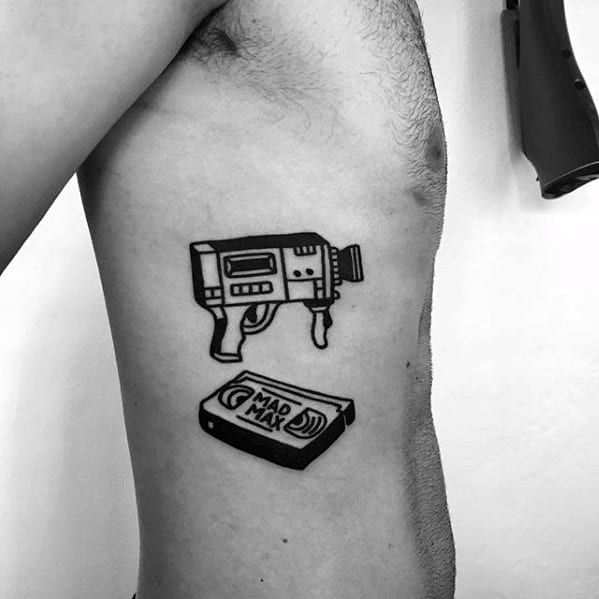 Video Camera With Vhs Tape Mens Cool Simple Rib Cage Side Tattoos