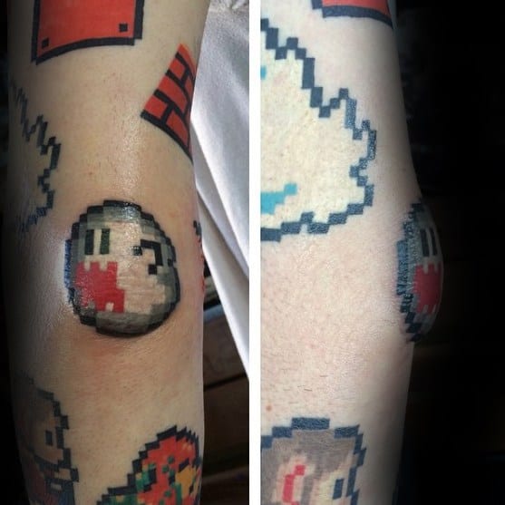 Video Game Ghoast 8 Bit Elbow Tattoos For Men