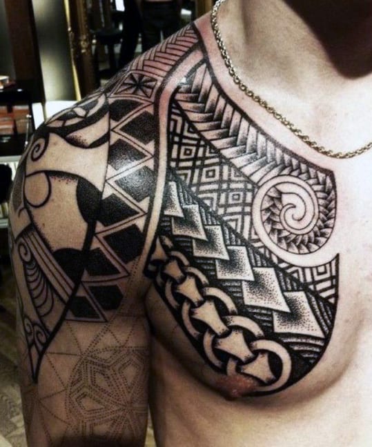 Viking Helmet Men's Tattoos On Chest