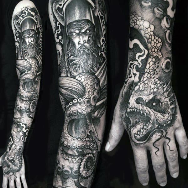 Viking Nice Mens Full Arm Shaded Sleeve Tattoos