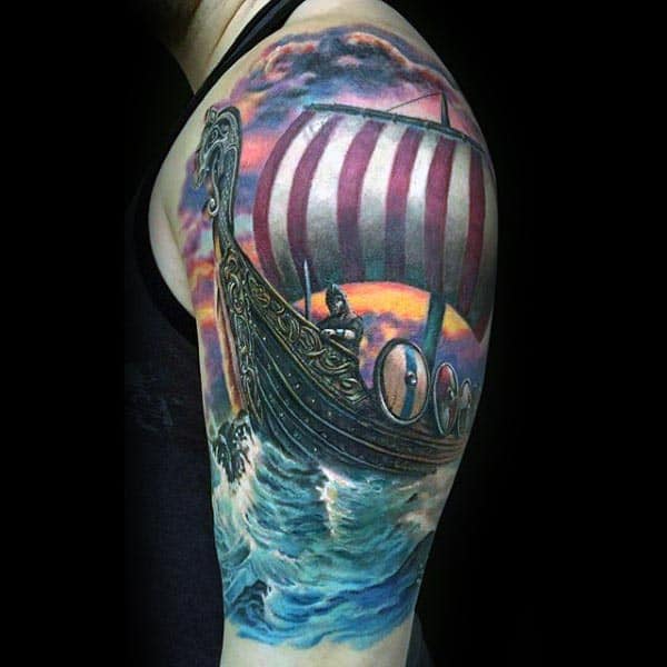 Viking Ship Cool Arm Tattoos For Guys