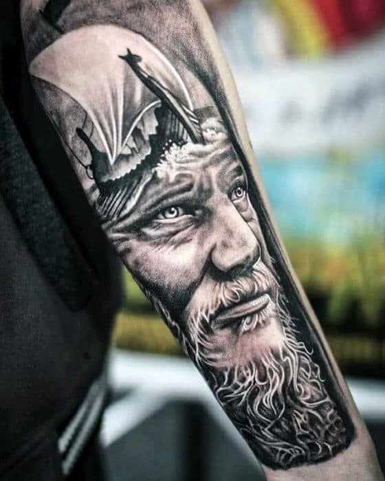 Viking Ship With Warrior Guys 3d Forearm Tattoo