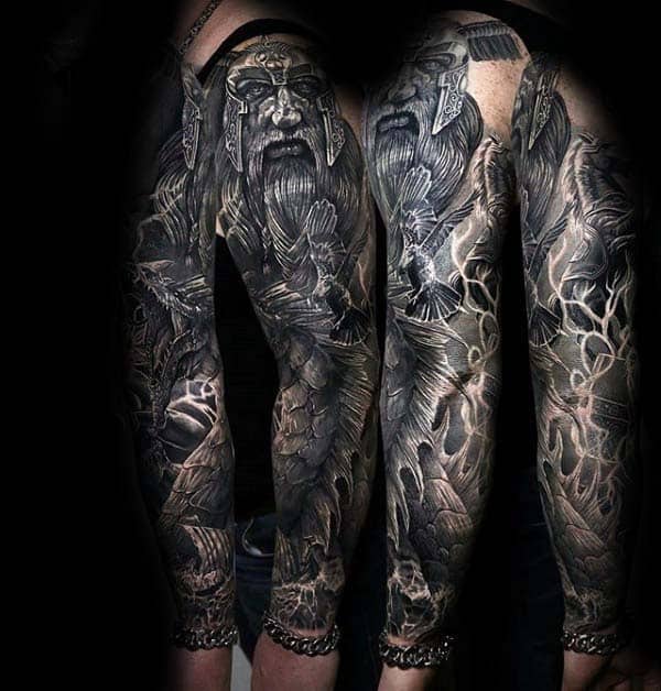 Viking Themed Extreme Mens Full Sleeve Tattoo Design