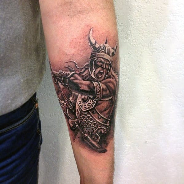 Viking Warrior Badass Forearm Mens Small Tattoo Ideas