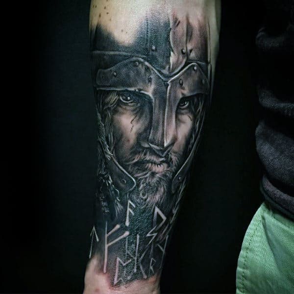 Viking Warrior Helmet Mens Rune Forearm Tattoo