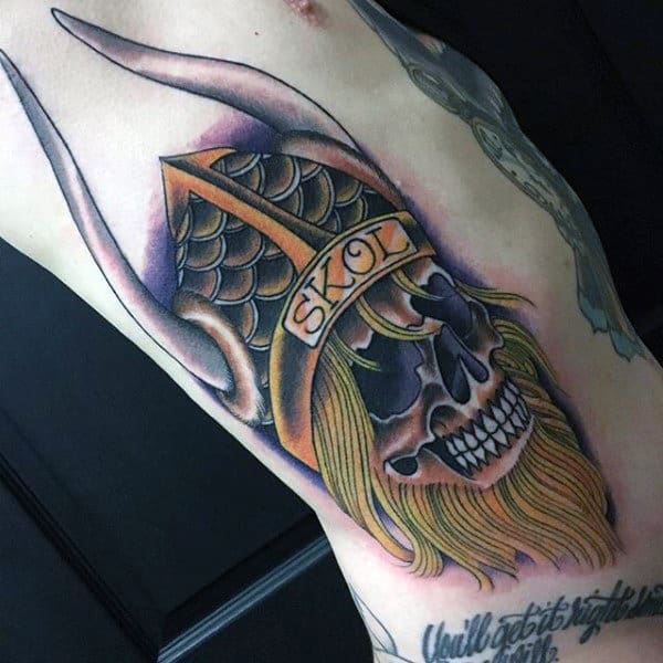 Vikings Guys Football Rib Cage Side Tattoo Designs