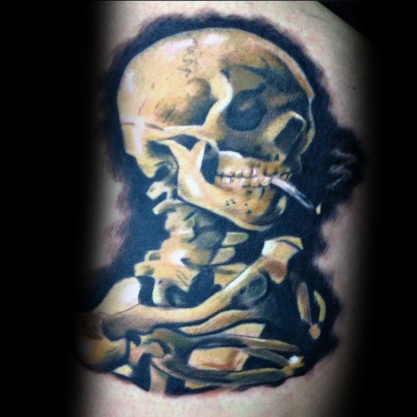 Vincent Van Gogh Skull Of A Skeleton With Burning Cigarette Mens Arm Tattoo