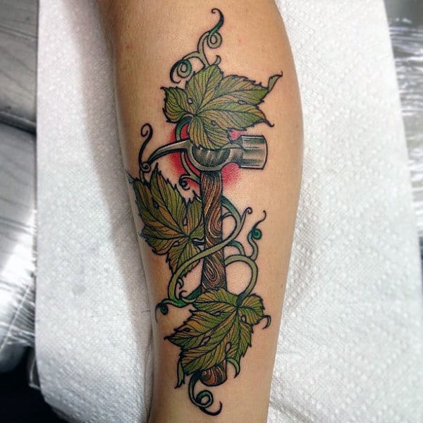 Vine With Claw Hammer Leg Tattoos For Guys