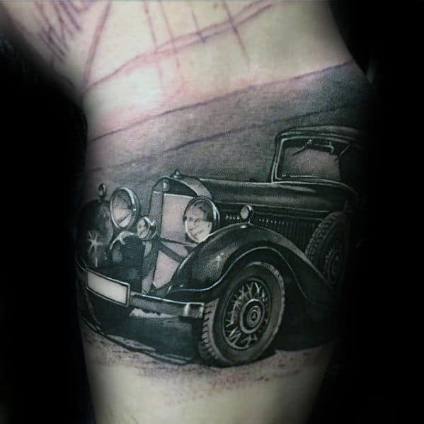 Vintage Automobile Hyper Realistic Mens Arm Tattoo
