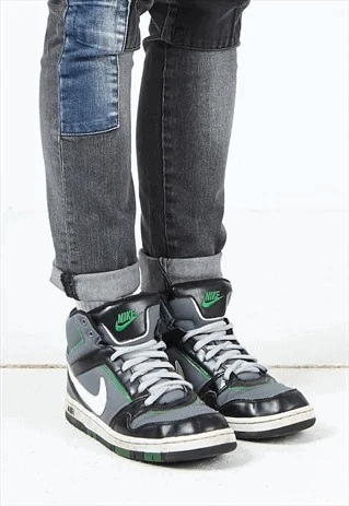 vintage grey black green nike air hi-tops trainers