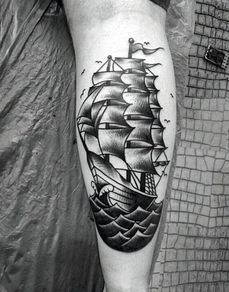 Vintage Guys Leg Calf Tattoo Ideas