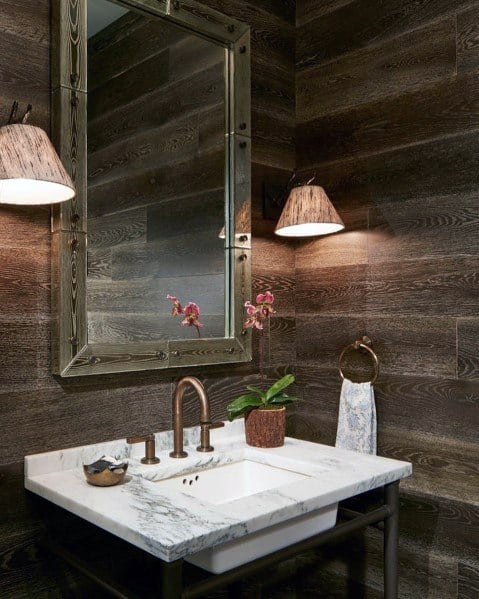 Vintage Half Bath Wood Wall Interior Design