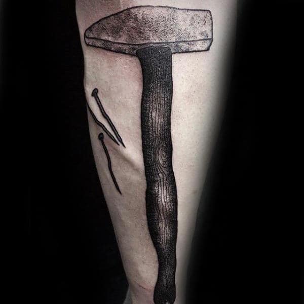 Vintage Hammer And Nails Tattoo For Men On Forearm