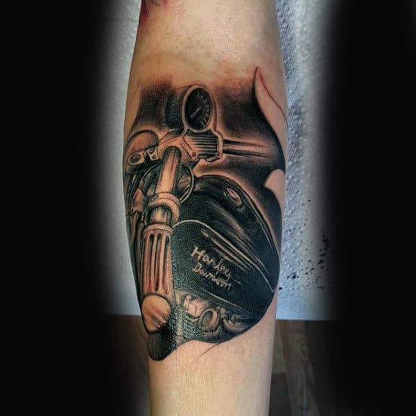 Vintage Harley Davidson Biker Mens Leg Tattoo