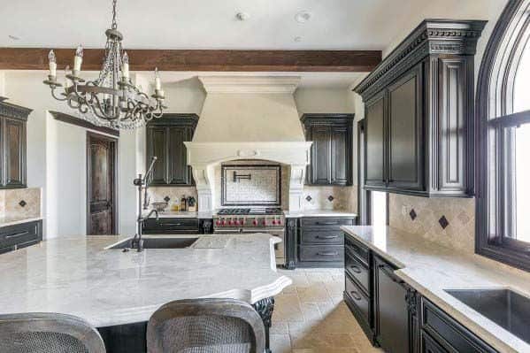 ornate kitchen hood in large elegant kitchen