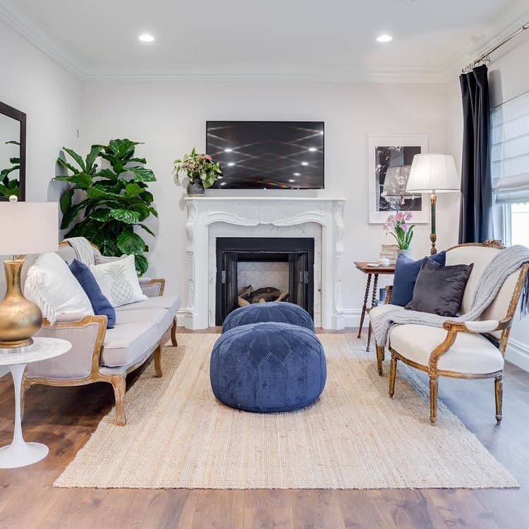 vintage marble fireplace surround white sofa wall mounted tv