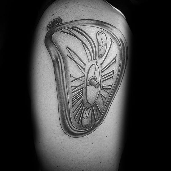 Vintage Melting Clock With Roman Numeral Dials Mens Arm Tattoos