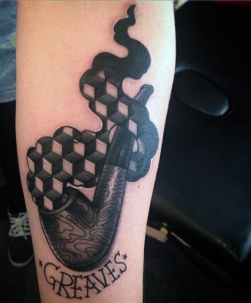 Vintage Pipe Smoke Tattoo Designs For Guys