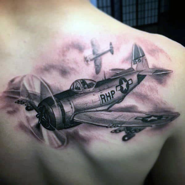 Vintage Plane Ww2 Mens Shoulder Blade Tattoo