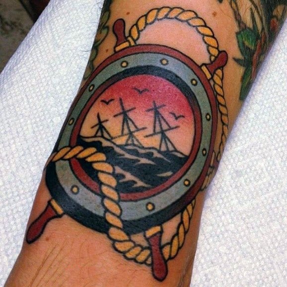 Vintage Ship Wheel Tattoos For Gentlemen