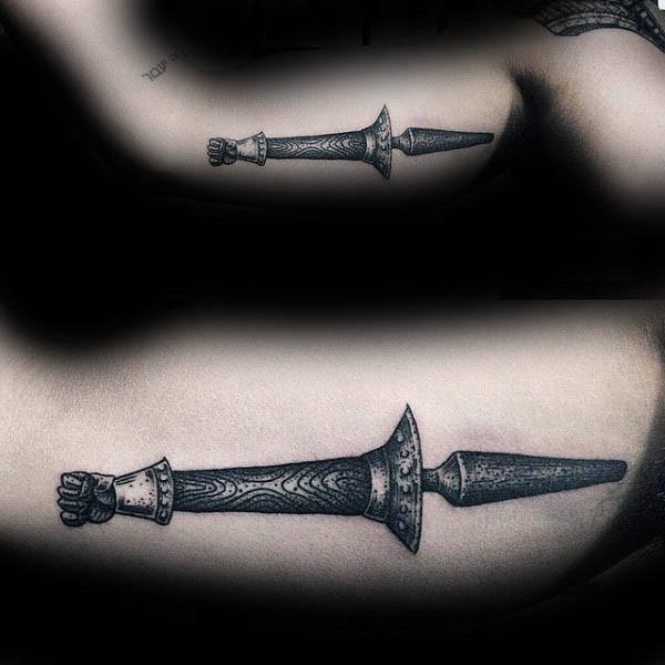 Vintage Spear Mens Inner Arm Tattoo
