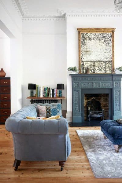 Vintage Teal Blue Painted Fireplace Ideas