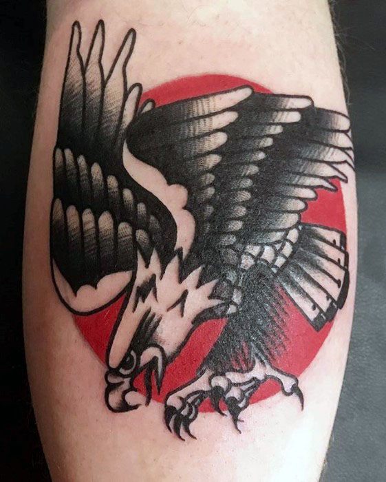 Vintage Traditional Eagle Red Sun Tattoos Guys