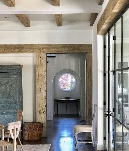 dry wall with wooden beams