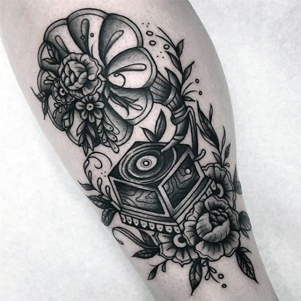 Vinyl Record Mens Tattoo Designs Leg