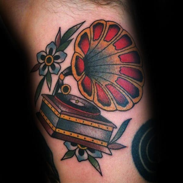 Vinyl Record Tattoo Design On Man Bicep
