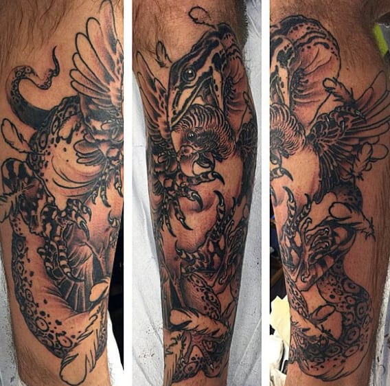 Violence War Lizard Tattoo Mens Legs