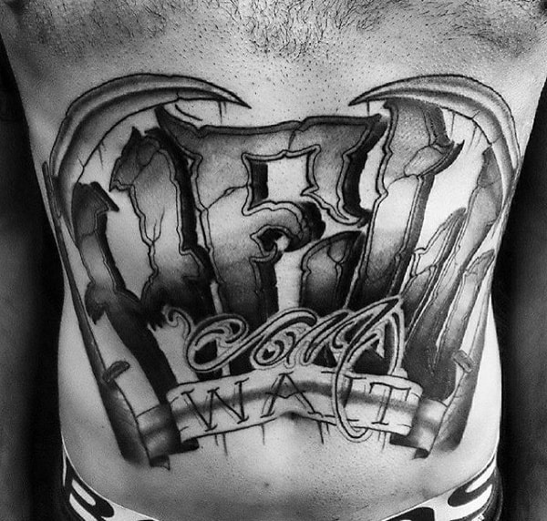 Violent Lettering Tattoo Male Torso