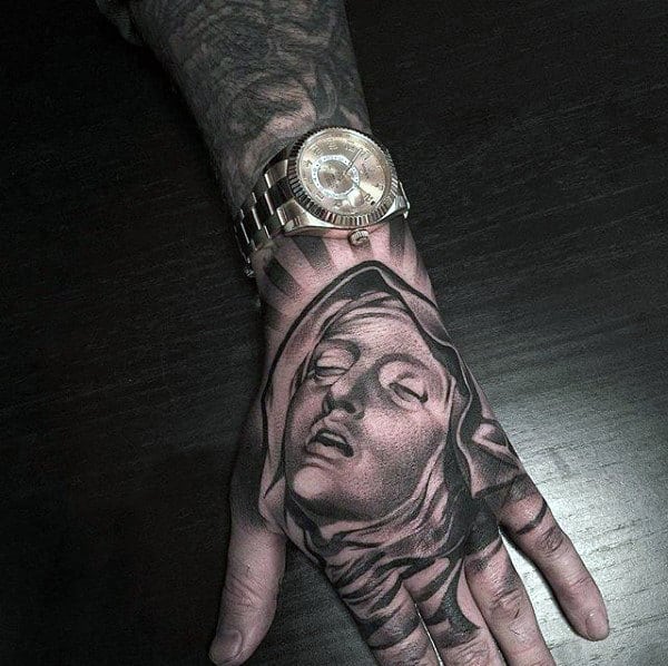 Virgin Mary Hand Tattoos For Men