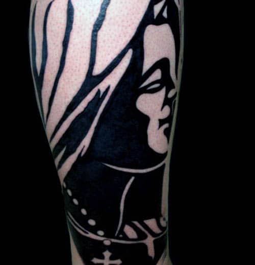 Virgin Mary Silhouette Guys Tattoo With Black Ink Design